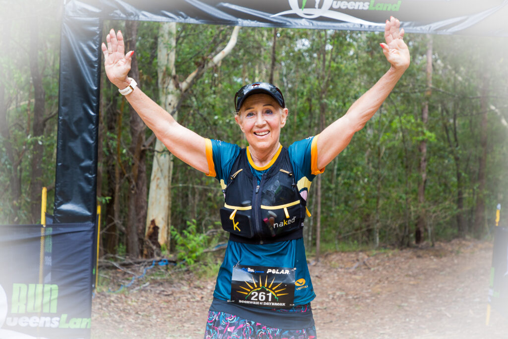 Angie finishing a 50km ultra trail run